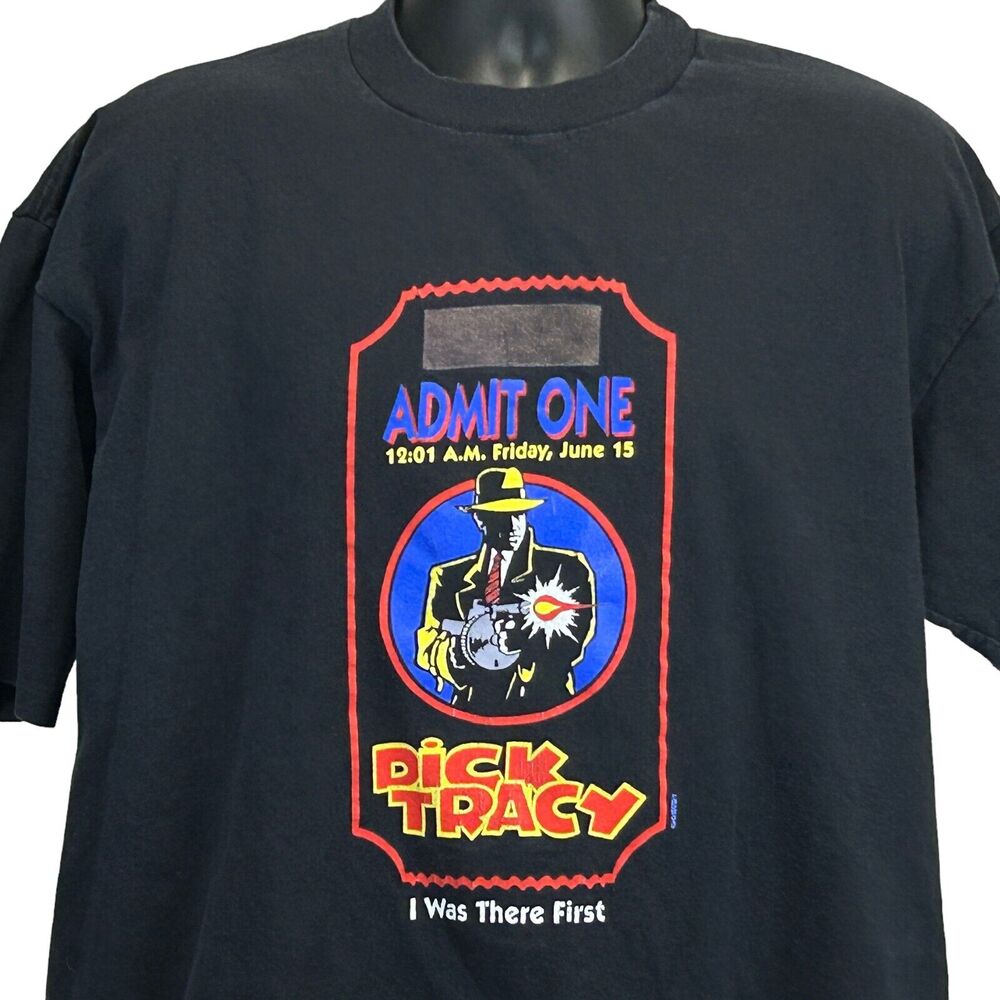 Vintage 90s Dick Tracy Movie T Shirt Comic Book Film Premiere Black XL X-Large